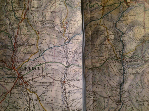 Značená cesta z Vrchlabí do Janských Lázní na mapě z roku 1949