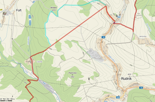 Mapa cesty mezi Rudnkem a Lznmi Fot
