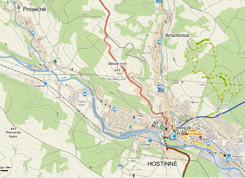 Mapa cesty z Planinky do Hostinného